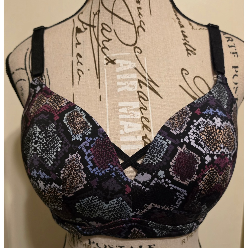 Torrid Curve Dream Wire-Free Padded Push Up Bra Colorful Snake Animal Print 38D